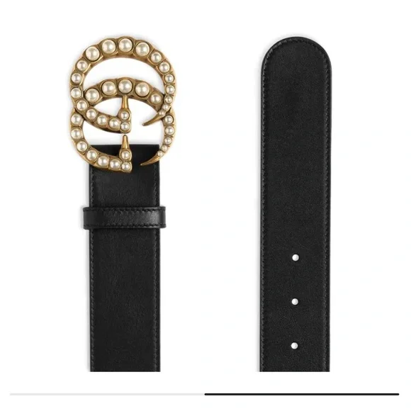 Smooth leather belt with pearlescent beds black Le Belt main image 4